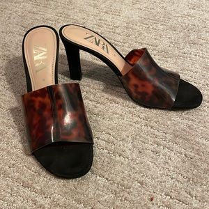Zara brand tortoise vinyl mules. 8